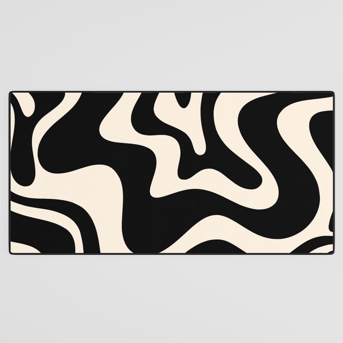 Retro Liquid Swirl Abstract Square 2 in Black and Almond Cream Desk Mat Gallery Image 3