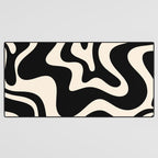 Retro Liquid Swirl Abstract Square 2 in Black and Almond Cream Desk Mat Gallery Image 3