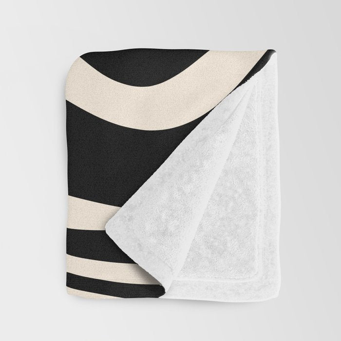Retro Liquid Swirl Abstract Square 2 in Black and Almond Cream Throw Blanket Gallery Image 3