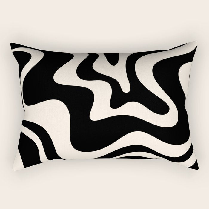 Retro Liquid Swirl Abstract Square 2 in Black and Almond Cream Rectangular Pillow Gallery Image 1