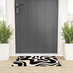 Retro Liquid Swirl Abstract Square 2 in Black and Almond Cream Welcome Mat Gallery Image 3
