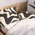 Retro Liquid Swirl Abstract Square 2 in Black and Almond Cream Pillow Sham Gallery Image 2