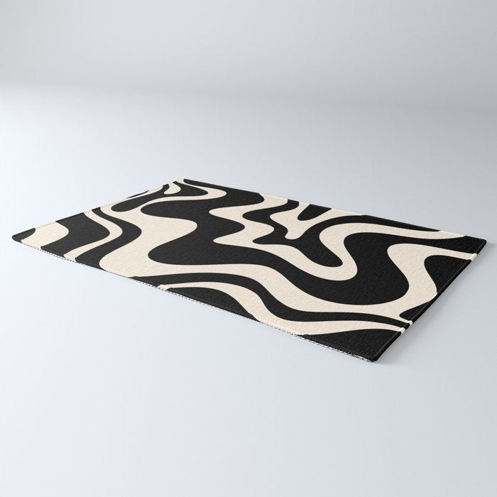 Retro Liquid Swirl Abstract Square 2 in Black and Almond Cream Rug Gallery Image 3