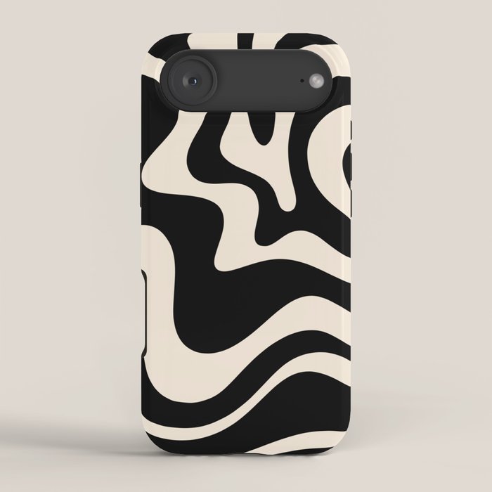 Retro Liquid Swirl Abstract Square 2 in Black and Almond Cream iPhone Case Gallery Image 2