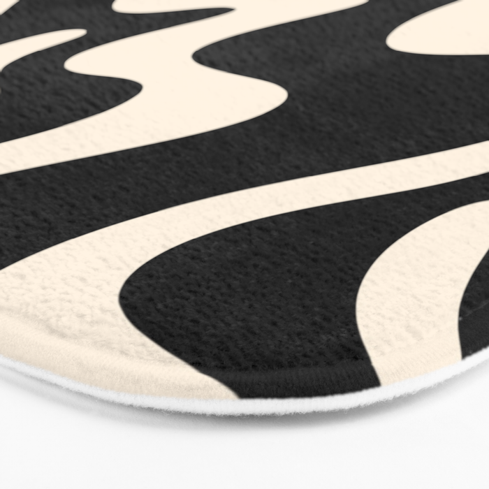 Retro Liquid Swirl Abstract Square 2 in Black and Almond Cream Bath Mat Gallery Image 3