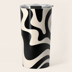 Retro Liquid Swirl Abstract Square 2 in Black and Almond Cream Travel Mug Gallery Image 1
