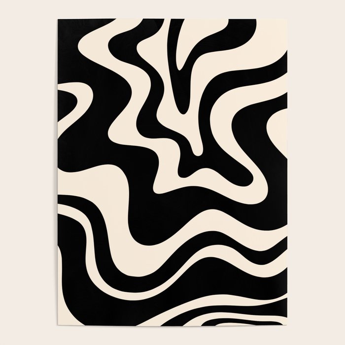 Retro Liquid Swirl Abstract Square 2 in Black and Almond Cream Poster Gallery Image 4
