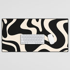Retro Liquid Swirl Abstract Square 2 in Black and Almond Cream Desk Mat Gallery Image 1