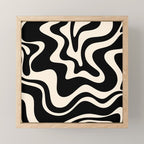 Retro Liquid Swirl Abstract Square 2 in Black and Almond Cream Mini Art Print Gallery Image 1