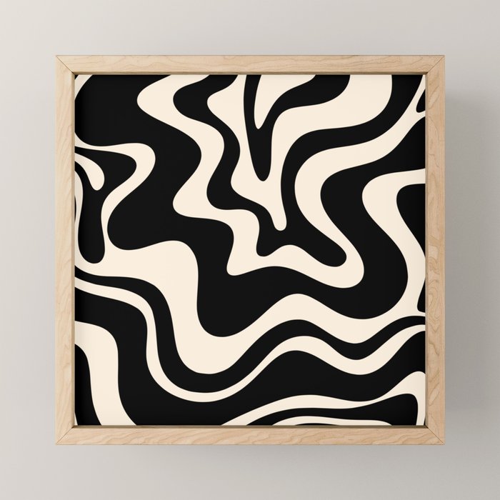 Retro Liquid Swirl Abstract Square 2 in Black and Almond Cream Mini Art Print Gallery Image 1