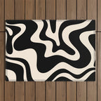 Retro Liquid Swirl Abstract Square 2 in Black and Almond Cream Outdoor Rug Gallery Image 1