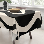 Retro Liquid Swirl Abstract Square 2 in Black and Almond Cream Tablecloth Gallery Image 3