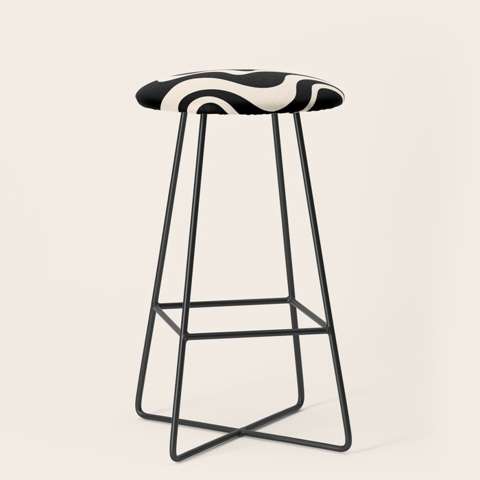 Retro Liquid Swirl Abstract Square 2 in Black and Almond Cream Stool Gallery Image 1