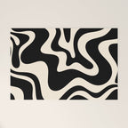Retro Liquid Swirl Abstract Square 2 in Black and Almond Cream Welcome Mat Gallery Image 1