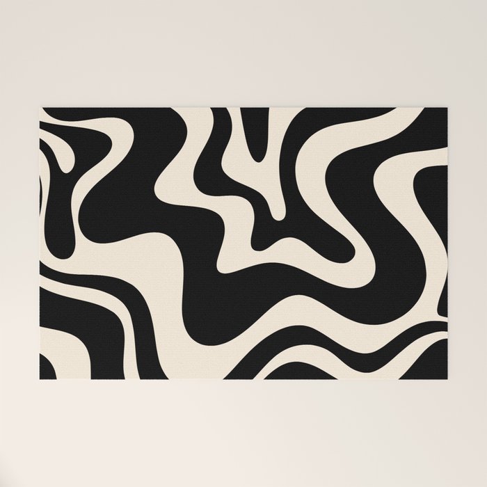 Retro Liquid Swirl Abstract Square 2 in Black and Almond Cream Welcome Mat Gallery Image 1