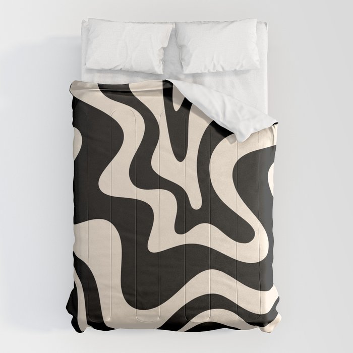 Retro Liquid Swirl Abstract Square 2 in Black and Almond Cream Comforter Gallery Image 1