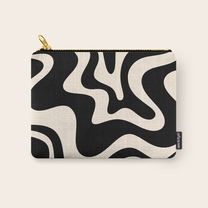 Retro Liquid Swirl Abstract Square 2 in Black and Almond Cream Carry All Pouch Gallery Image 1