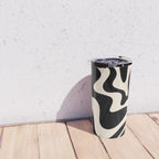 Retro Liquid Swirl Abstract Square 2 in Black and Almond Cream Travel Mug Gallery Image 4