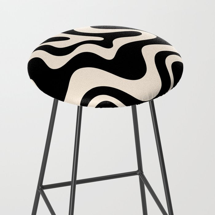 Retro Liquid Swirl Abstract Square 2 in Black and Almond Cream Stool Gallery Image 2