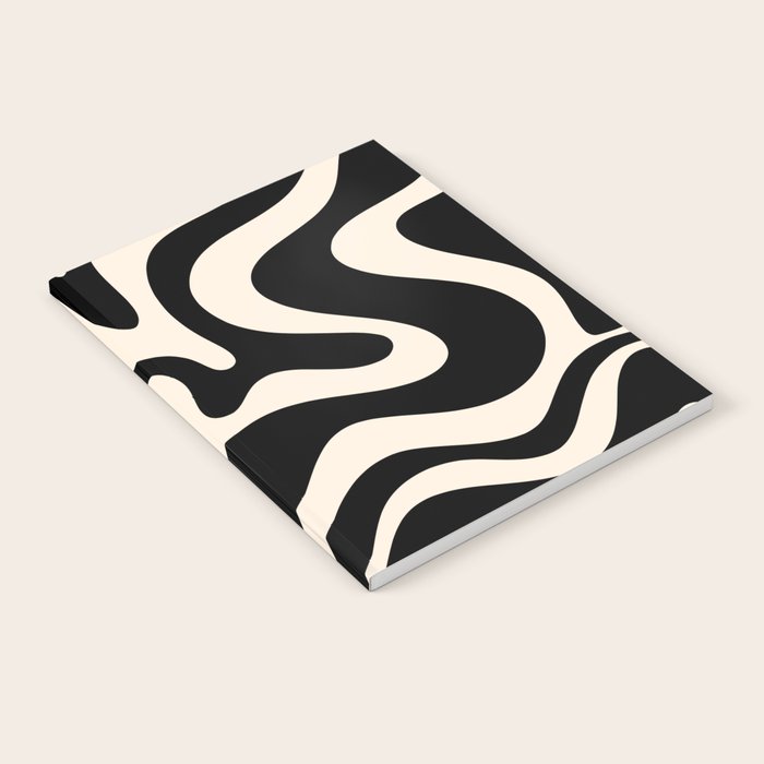 Retro Liquid Swirl Abstract Square 2 in Black and Almond Cream Notebook Gallery Image 2