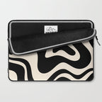 Retro Liquid Swirl Abstract Square 2 in Black and Almond Cream Laptop Sleeve Gallery Image 2
