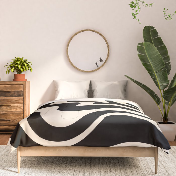 Retro Liquid Swirl Abstract Square 2 in Black and Almond Cream Comforter Gallery Image 3