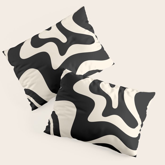 Retro Liquid Swirl Abstract Square 2 in Black and Almond Cream Pillow Sham Gallery Image 1
