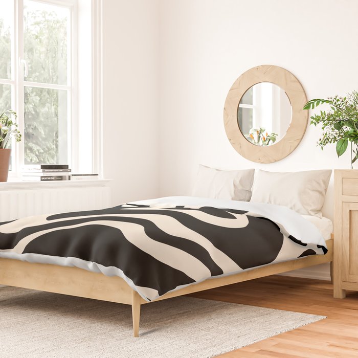 Retro Liquid Swirl Abstract Square 2 in Black and Almond Cream Duvet Cover Gallery Image 2