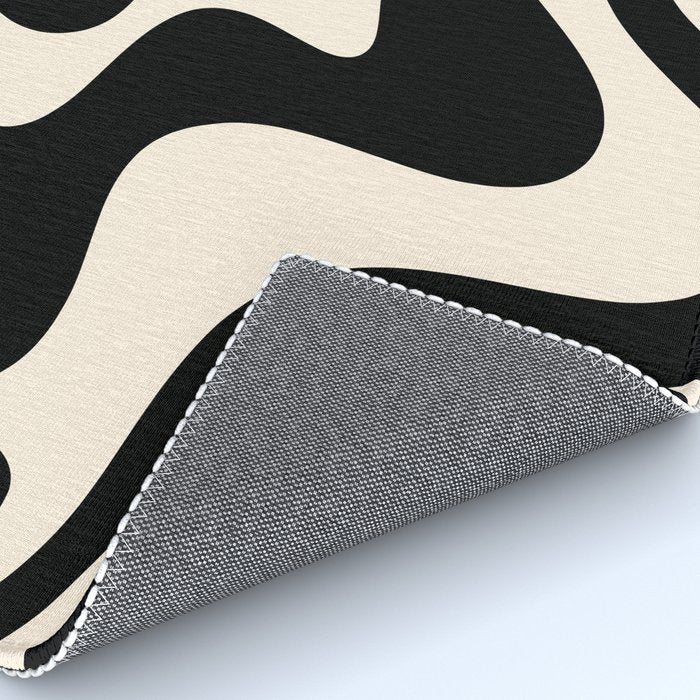 Retro Liquid Swirl Abstract Square 2 in Black and Almond Cream Rug Gallery Image 4