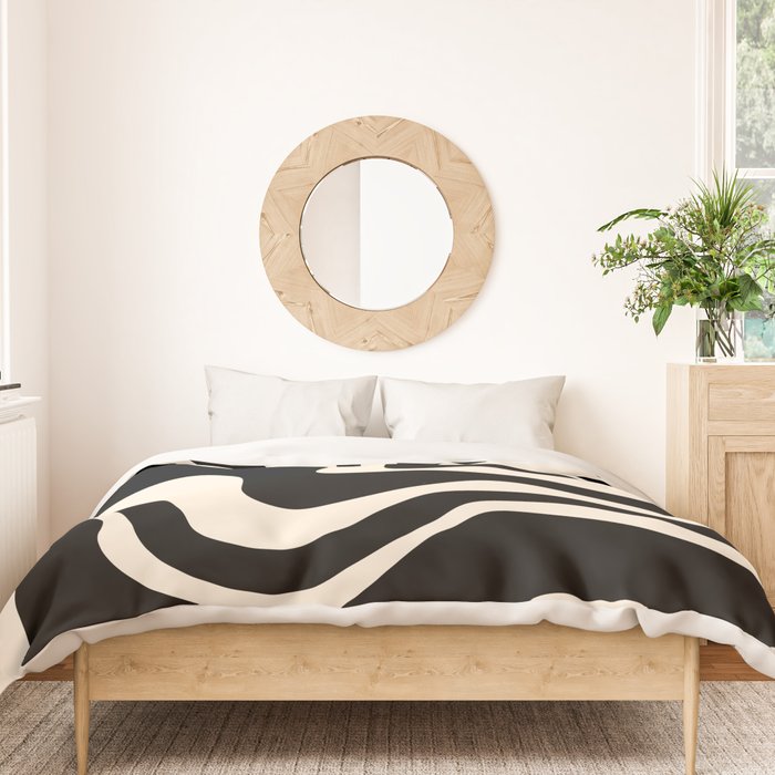 Retro Liquid Swirl Abstract Square 2 in Black and Almond Cream Duvet Cover Gallery Image 3