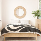 Retro Liquid Swirl Abstract Square 2 in Black and Almond Cream Duvet Cover Gallery Image 3
