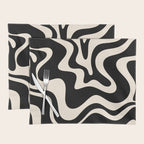 Retro Liquid Swirl Abstract Square 2 in Black and Almond Cream Placemat Gallery Image 1