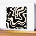 Retro Liquid Swirl Abstract Square 2 in Black and Almond Cream Wall Mural Gallery Image 2