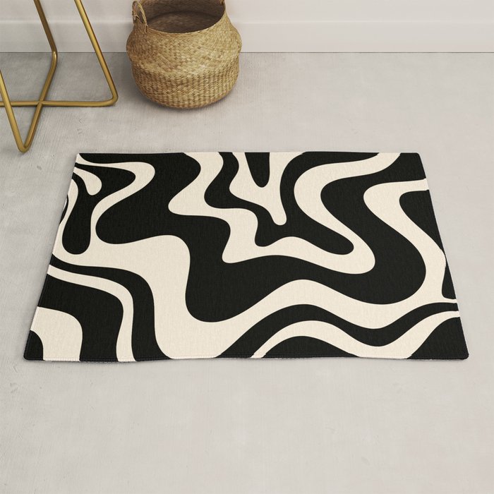 Retro Liquid Swirl Abstract Square 2 in Black and Almond Cream Rug Gallery Image 1