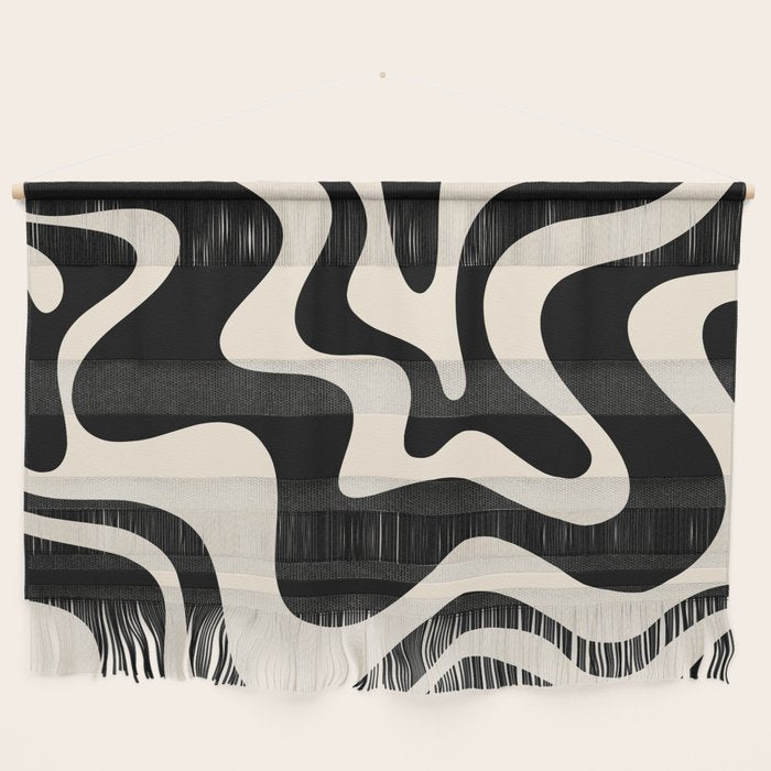 Retro Liquid Swirl Abstract Square 2 in Black and Almond Cream Wall Hanging Gallery Image 1
