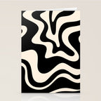 Retro Liquid Swirl Abstract Square 2 in Black and Almond Cream Stationery Card Gallery Image 2