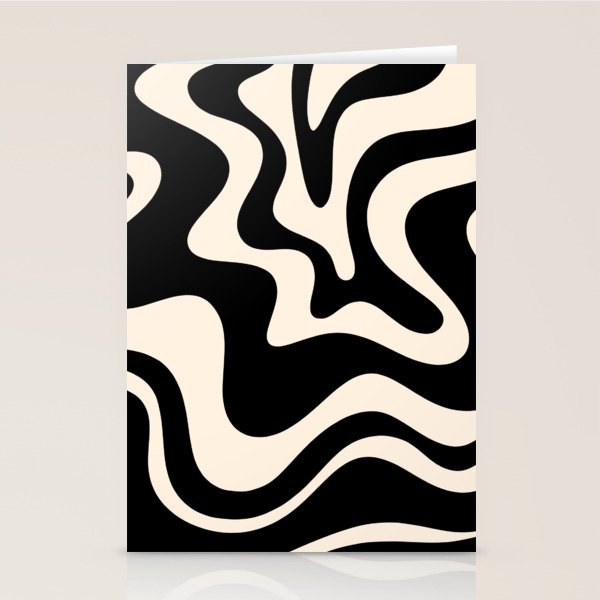 Retro Liquid Swirl Abstract Square 2 in Black and Almond Cream Stationery Card Gallery Image 2