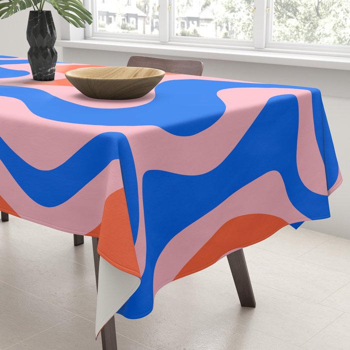 Retro Liquid Swirl Abstract Pattern in Pink, Red-Orange, and Bright Blue Tablecloth Gallery Image 3