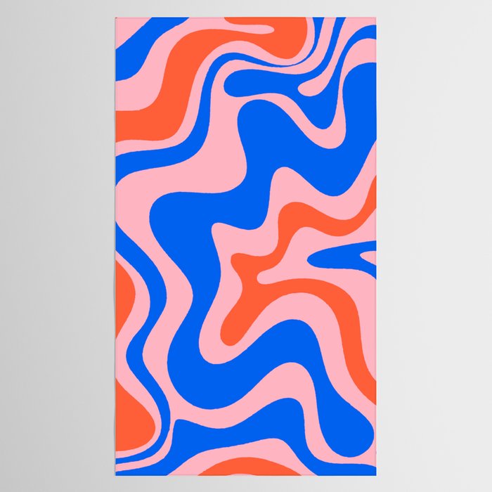 Retro Liquid Swirl Abstract Pattern in Pink, Red-Orange, and Bright Blue Tablecloth Gallery Image 2