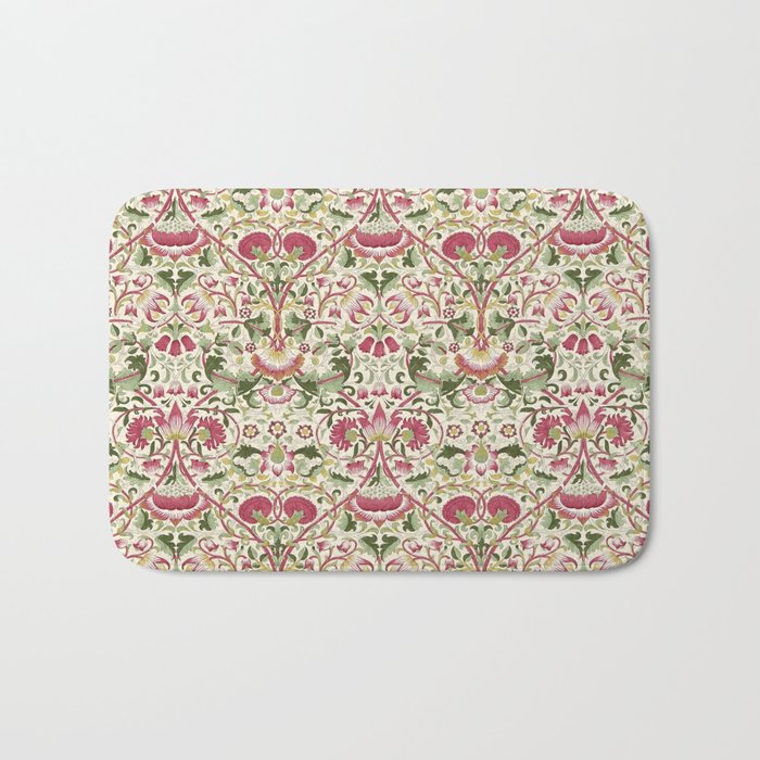 William Morris Vintage Lodden Rose Pink Thyme Green Floral Pattern Bath Mat Gallery Image 1