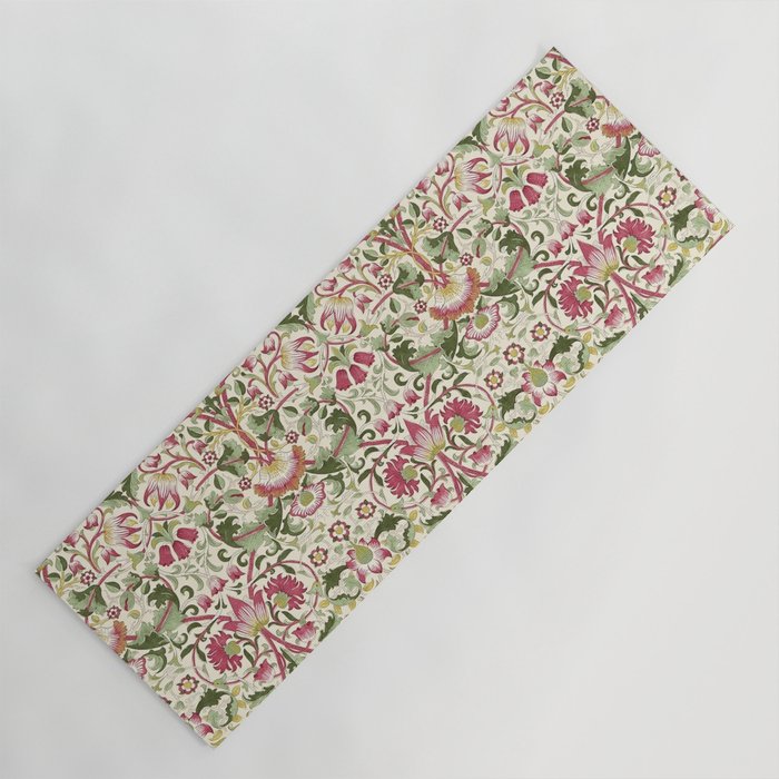 William Morris Vintage Lodden Rose Pink Thyme Green Floral Pattern Yoga Mat Gallery Image 1