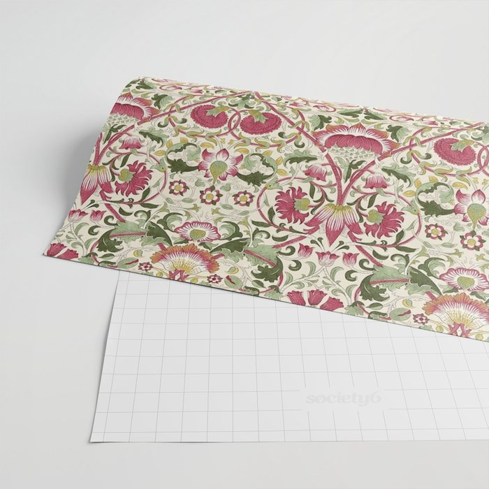 William Morris Vintage Lodden Rose Pink Thyme Green Floral Pattern Wrapping Paper Gallery Image 2