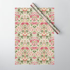 William Morris Vintage Lodden Rose Pink Thyme Green Floral Pattern Wrapping Paper Gallery Image 1
