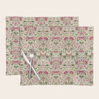 William Morris Vintage Lodden Rose Pink Thyme Green Floral Pattern Placemat Gallery Image 1