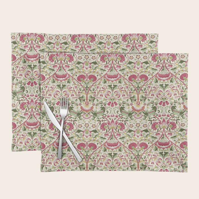 William Morris Vintage Lodden Rose Pink Thyme Green Floral Pattern Placemat Gallery Image 1