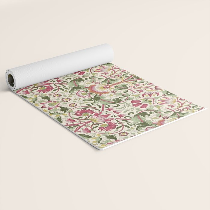 William Morris Vintage Lodden Rose Pink Thyme Green Floral Pattern Yoga Mat Gallery Image 2