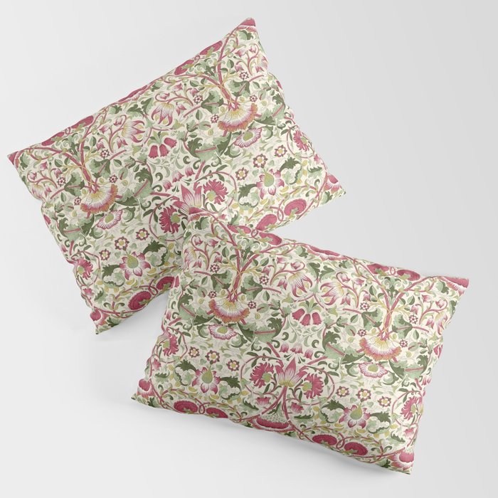 William Morris Vintage Lodden Rose Pink Thyme Green Floral Pattern Pillow Sham Gallery Image 1