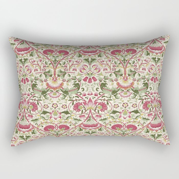 William Morris Vintage Lodden Rose Pink Thyme Green Floral Pattern Rectangular Pillow Gallery Image 1
