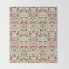 William Morris Vintage Lodden Rose Pink Thyme Green Floral Pattern Throw Blanket Gallery Image 2