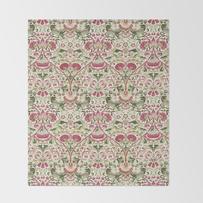 William Morris Vintage Lodden Rose Pink Thyme Green Floral Pattern Throw Blanket Gallery Image 2